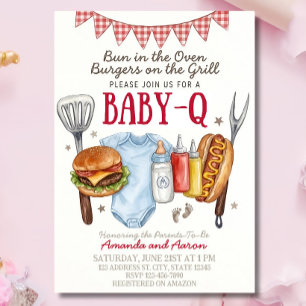 Baby-Q Baby Shower Uitnodigingskaart Sjabloon, BBQ Kaart