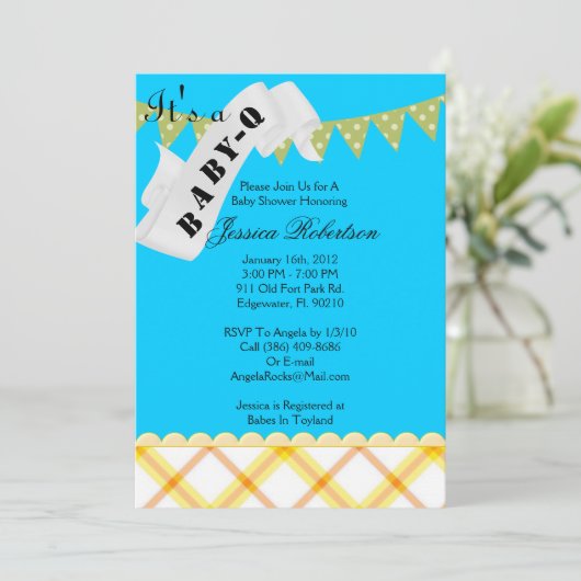 Baby Q Bar-B-Q Shower, Cute Kaart (Staand voorkant)