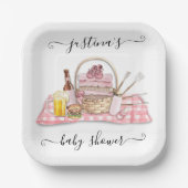 Baby Q Barbecue Douche Roze Picknick Baby shower Papieren Bordje (Voorkant)