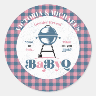 Baby Q Barbecue Gender Rekalmschoen Ronde Sticker