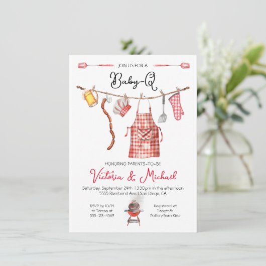 Baby-Q barbecue Koppels Baby shower Kaart (Staand voorkant)