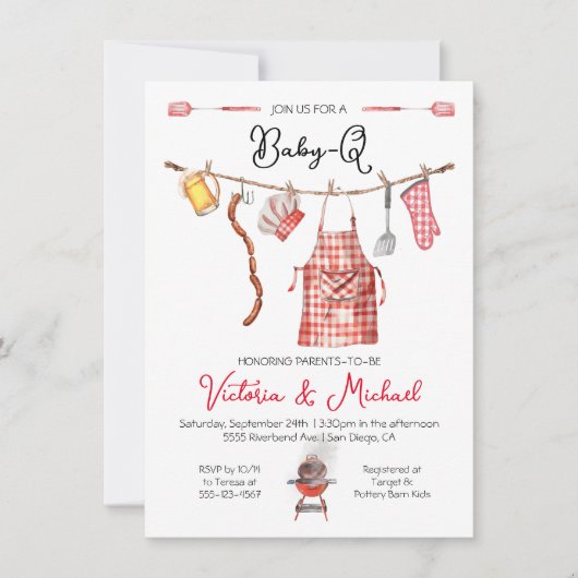 Baby-Q barbecue Koppels Baby shower Kaart (Voorkant)
