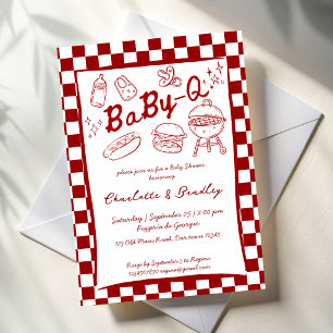 Baby q barbecue rode ruiten baby shower kaart