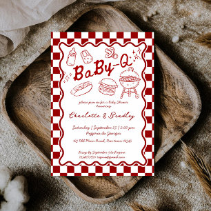 Baby q barbecue rode ruiten baby shower kaart