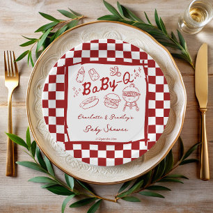 Baby q barbecue rode ruiten baby shower papieren bordje