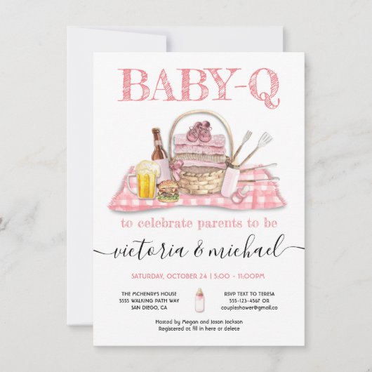 Baby Q Barbecue Shower Pink Picnic Kaart (Voorkant)
