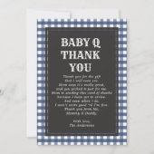 Baby Q Barbeque Rustic Country Baby shower Navy Bedankkaart (Voorkant)