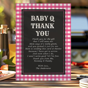 Baby Q Barbeque Rustic Country Baby Shower Roze Bedankkaart