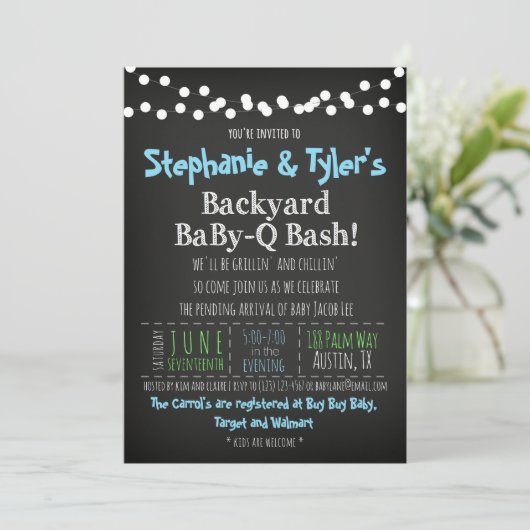 Baby-Q BBQ Baby Boy Douche Uitnodiging Boek Kaart (Staand voorkant)