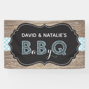 Baby Q BBQ Baby shower Banner Blauw