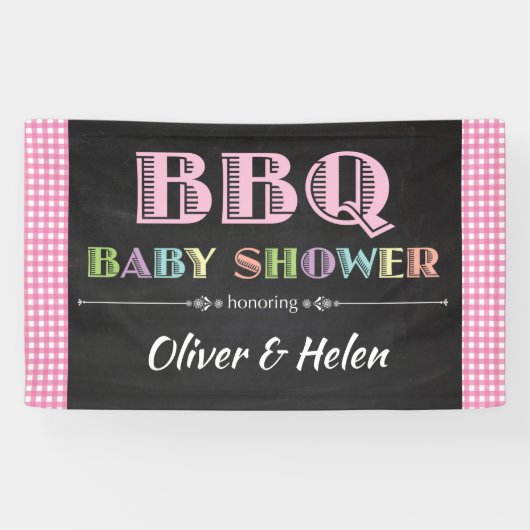 Baby Q BBQ Baby shower Banner Roze (Horizontaal)