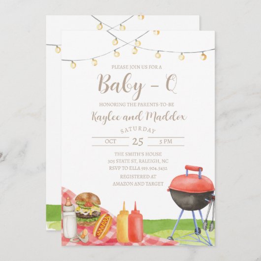 Baby-Q BBQ Baby shower uitnodiging (Voorkant / Achterkant)