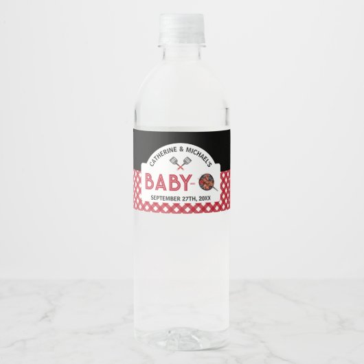 Baby-Q BBQ Barbecue Baby shower Favor Waterfles Etiket (Voorkant)