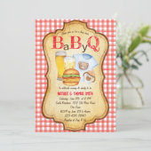 Baby Q BBQ barbecue red check baby shower Kaart (Staand voorkant)