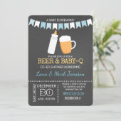 Baby-Q BBQ Bier Shower nodigt (Blauw terug) uit Kaart (Staand voorkant)