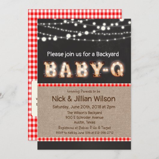 Baby Q BBQ Chalkboard Baby shower Invitation Kaart (Voorkant / Achterkant)