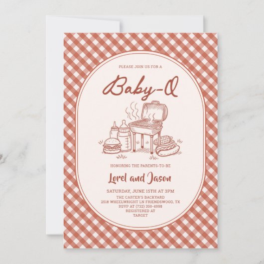 Baby Q BBQ kookfeest Couges Baby Shower Kaart (Voorkant)