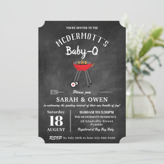Baby-Q BBQ Party Backyard Barbecue Baby shower in Kaart (Staand voorkant)