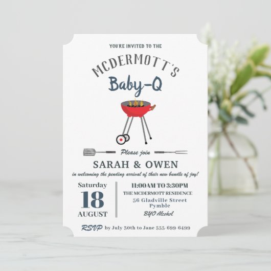 Baby-Q BBQ Party Backyard Barbecue Baby shower  Kaart (Staand voorkant)