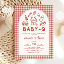 Baby Q BBQ Picknick Couple Baby Shower Uitnodiging