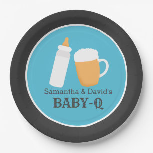 Baby-Q Beer Barbecue Co-Ed Shower Bord - blauw