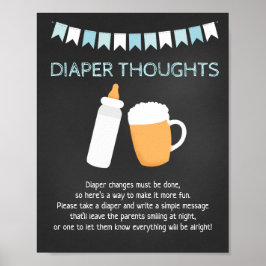 Baby Q Beer Boy Baby shower Diaper Thoughts Game Poster