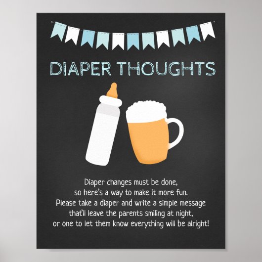 Baby Q Beer Boy Baby shower Diaper Thoughts Game Poster (Voorkant)