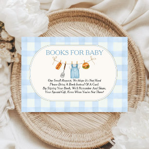 Baby-Q Blauwe Gingham Baby Shower Boeken voor Baby Informatiekaartje