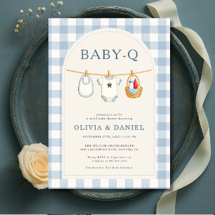 Baby-Q Blauwe Gingham Waslijn Baby Shower Kaart