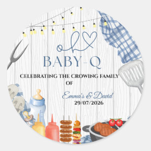 Baby-Q Boy Rustieke BBQ Baby Shower Ronde Sticker