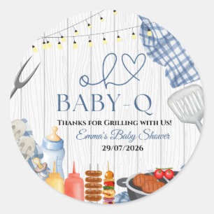 Baby-Q Boy Rustieke BBQ Baby Shower Ronde Sticker