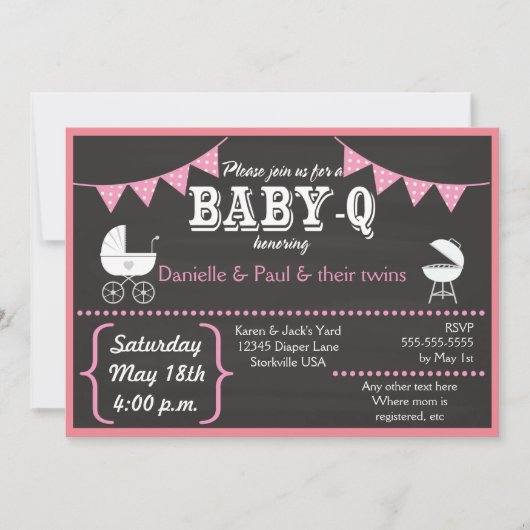 Baby-Q Chalkboard Baby Shower Invitations (roze2) Kaart (Voorkant)