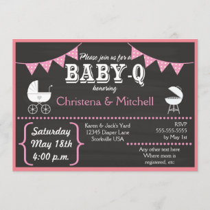 Baby-Q Chalkboard Baby Shower Invitations (roze) Kaart