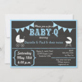 Baby-Q Chalkboard Blue Baby shower Invitation Kaart (Voorkant)