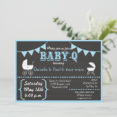 Baby-Q Chalkboard Blue Baby shower Invitation Kaart (Staand voorkant)