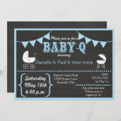 Baby-Q Chalkboard Blue Baby shower Invitation Kaart (Voorkant / Achterkant)