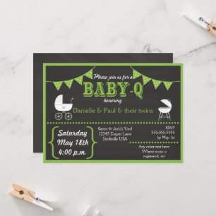 Baby-Q Chalkboard Green Baby shower Invitation Kaart