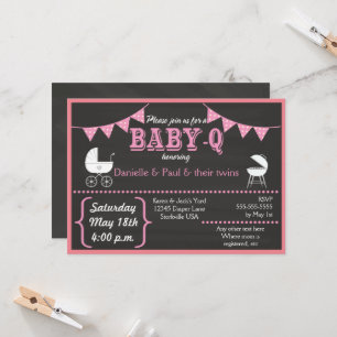 Baby-Q Chalkboard Roze Baby shower Uitnodiging