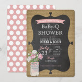 Baby-Q Douche Burlap Mason Jar Chalkboard Invite Kaart (Voorkant / Achterkant)