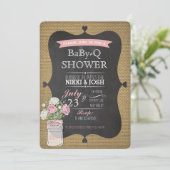 Baby-Q Douche Burlap Mason Jar Chalkboard Invite Kaart (Staand voorkant)