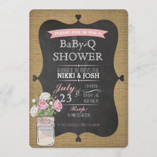 Baby-Q Douche Burlap Mason Jar Chalkboard Invite Kaart