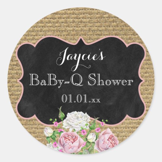 Baby-Q Douche Burlap Mason Jar Circle Sticker (Voorkant)