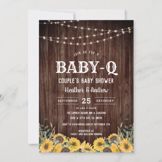 Baby-Q Gele BBQ Koppel Baby Shower Uitnodiging (Voorkant)