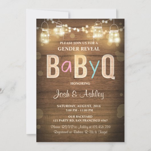 Baby Q gender onthullen BBQ Baby shower Rustic Woo Kaart (Voorkant)