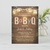 Baby Q gender onthullen BBQ Baby shower Rustic Woo Kaart (Staand voorkant)