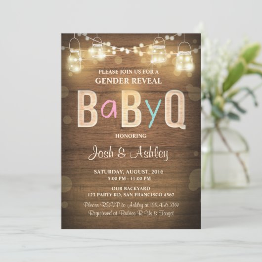 Baby Q gender onthullen BBQ Baby shower Rustic Woo Kaart (Staand voorkant)