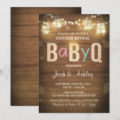 Baby Q gender onthullen BBQ Baby shower Rustic Woo Kaart (Voorkant / Achterkant)