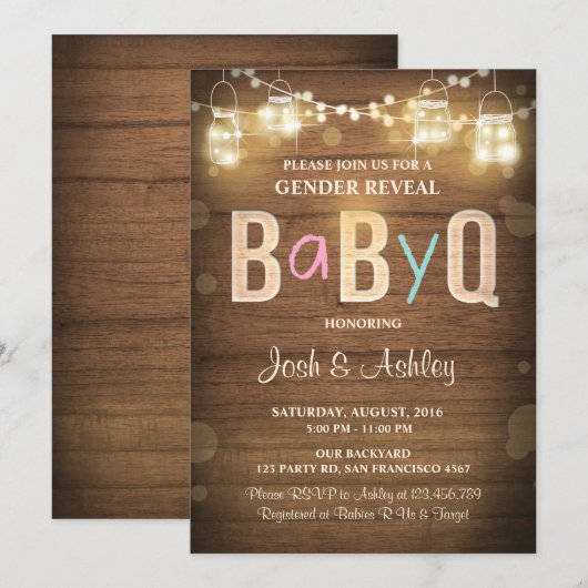 Baby Q gender onthullen BBQ Baby shower Rustic Woo Kaart (Voorkant / Achterkant)