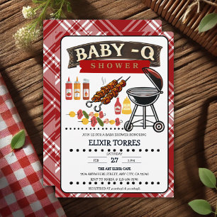 Baby-Q Geruit Rood & Zwart Grill Baby shower Kaart