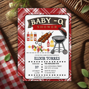 Baby-Q Geruit Rood & Zwart Grill Baby shower Kaart